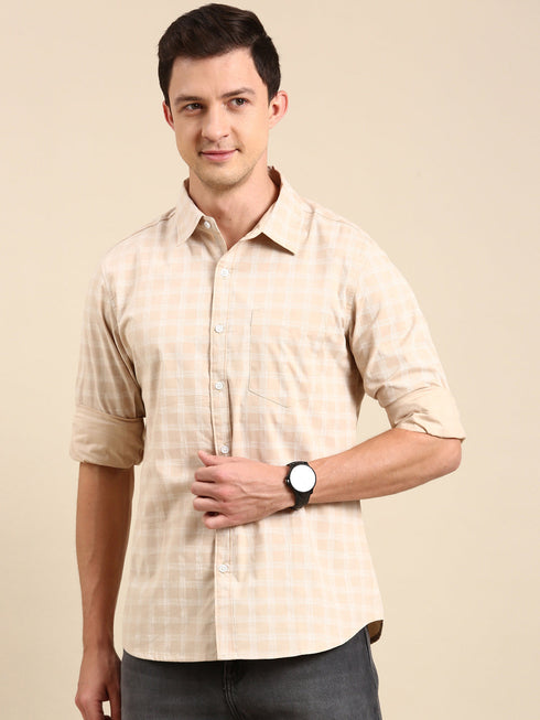 Beige Checks Full Sleeves Shirt